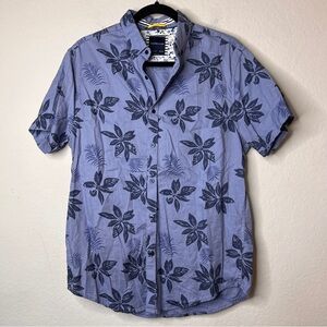 Porter & Ash Button Up Shirt 100% Cotton Medium Blue Tones Hawaiian Print EUC